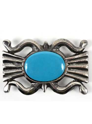 1974 Concho Belt Buckle with Blue Center Stone by 