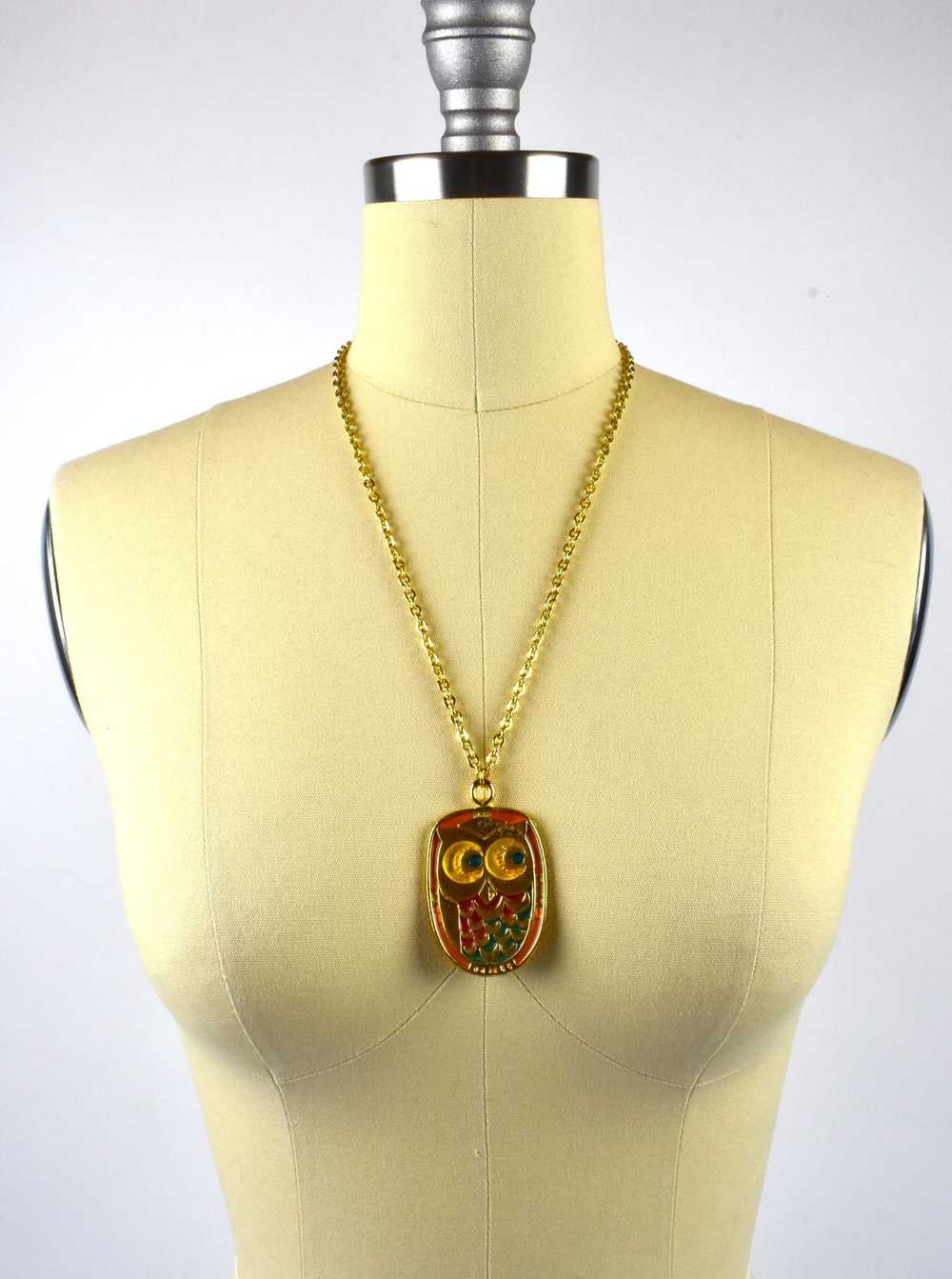 1970's Quirky Owl Pendant on Chain - image 1