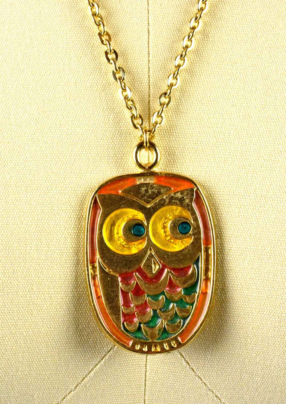 1970's Quirky Owl Pendant on Chain - image 2