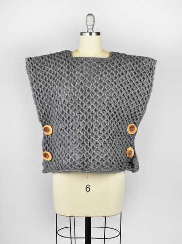 Rustic Gray Crochet Top with Wooden Buttons