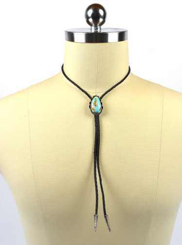 Sand Cast Sterling Silver and Turquoise Bolo Tie