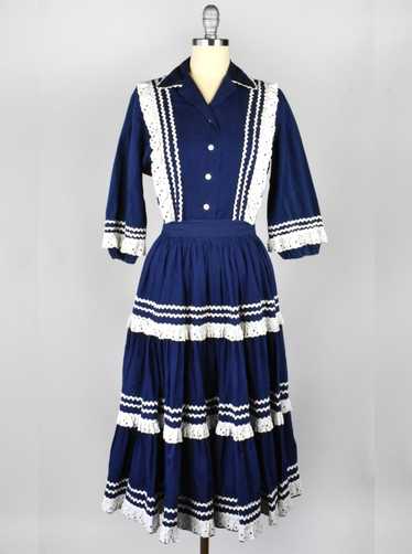 1950's Navy Blue and White Fiesta Dress - image 1