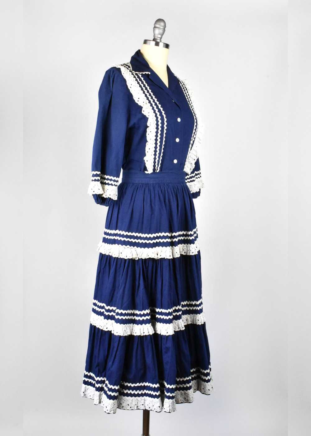 1950's Navy Blue and White Fiesta Dress - image 3