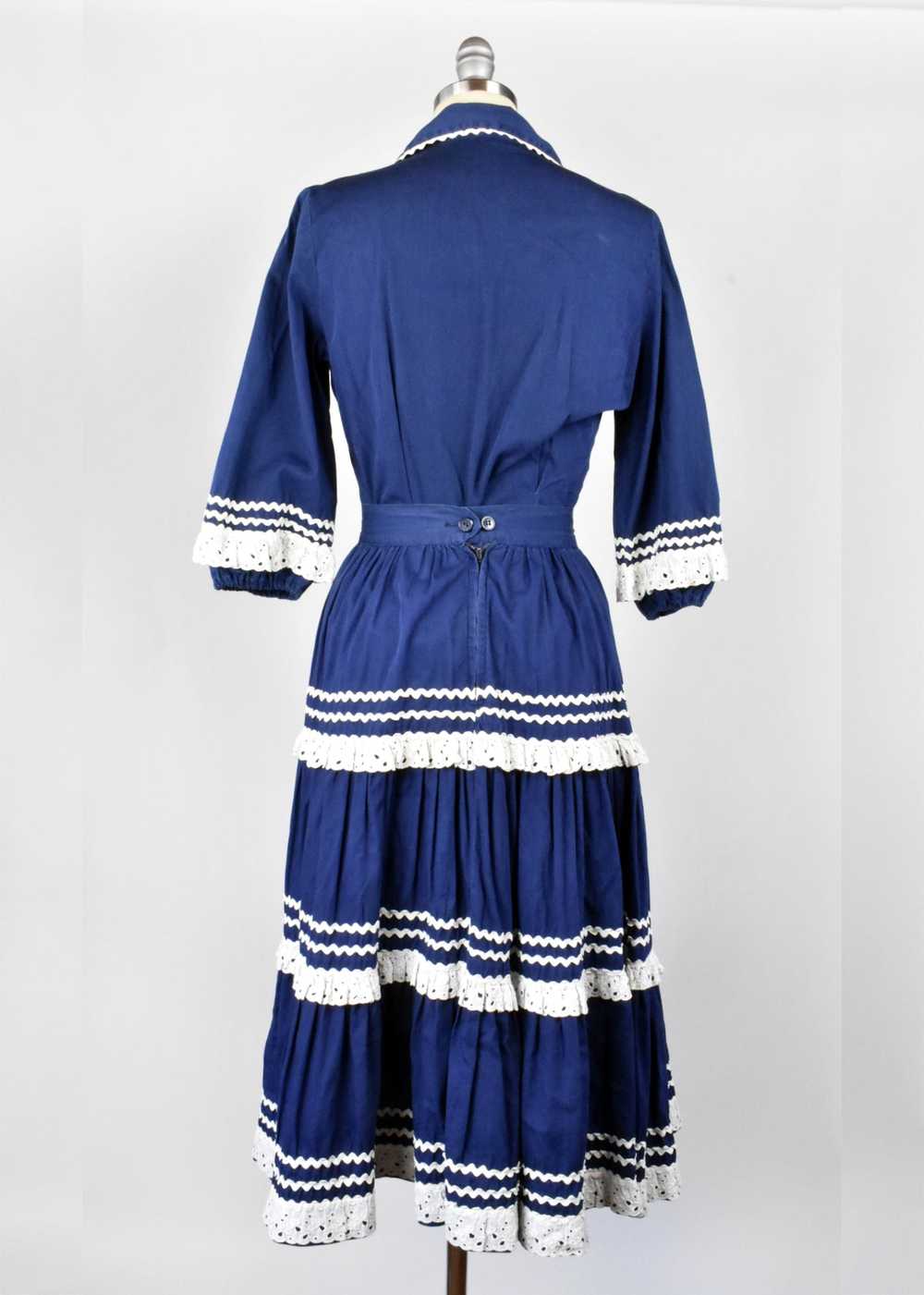 1950's Navy Blue and White Fiesta Dress - image 4