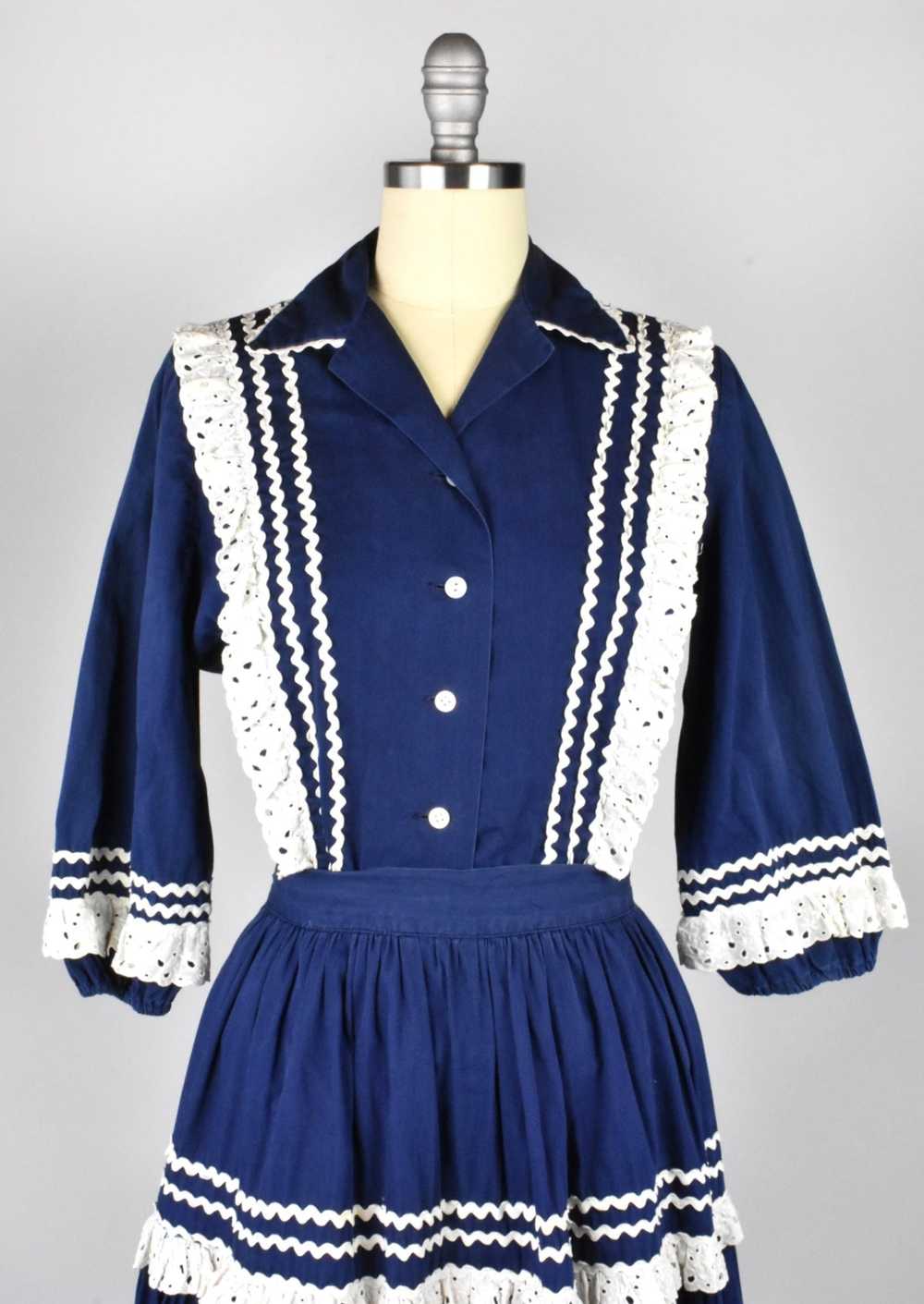 1950's Navy Blue and White Fiesta Dress - image 6