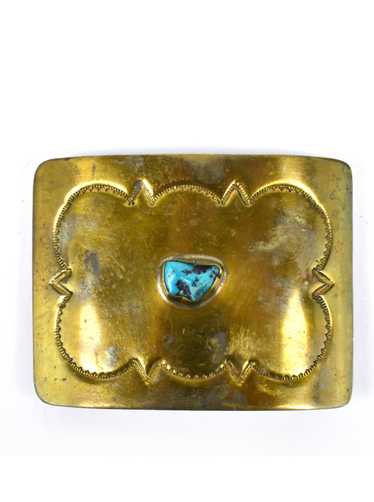 Brass Concho Buckle with Turquoise Stone - image 1