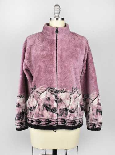 1990's Pink Full Zip Horse Print Fleece