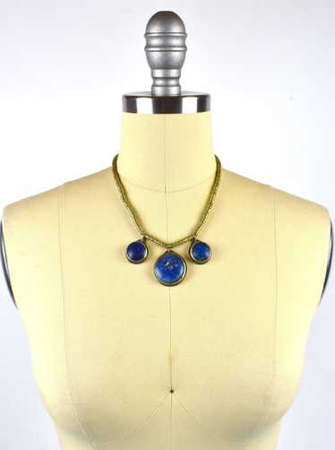 Triple Pendant Tibetan Lapis Silver Necklace