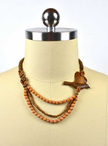 Beaded Wooden Layered Necklace with Floating Woode