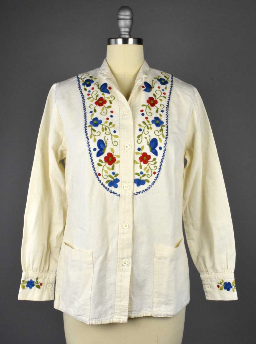 1960's Hand Embroidered Mexican Blouse by Helen C… - image 1