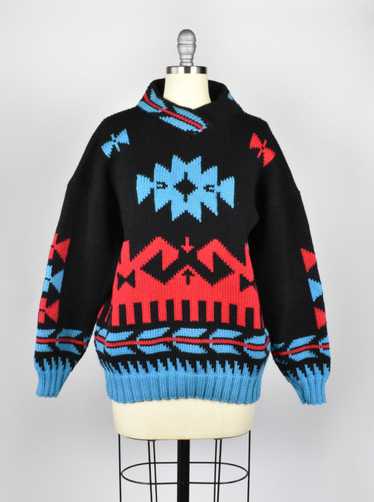 Black, Turquoise and Red Southwestern Sweater