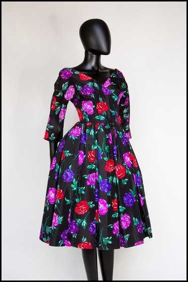 Vintage 1950s Rose Taffeta Tea Dress - image 1