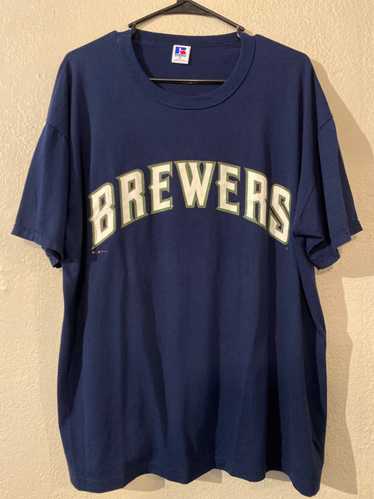 CustomCat Milwaukee Brewers Barrel Man Retro 90's MLB Crewneck Sweatshirt Gold / XL