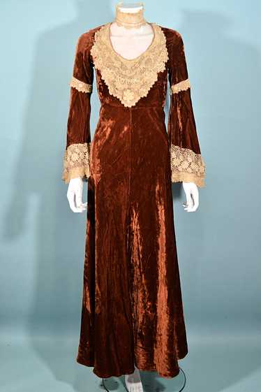 Velvet Victorian Maxi Dress, Rust Velvet Hand Croc
