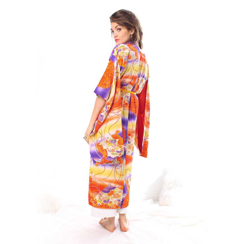 Orange Flowers & Fans Kimono - image 4