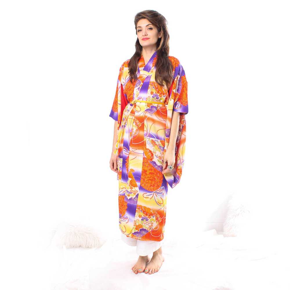 Orange Flowers & Fans Kimono - image 6