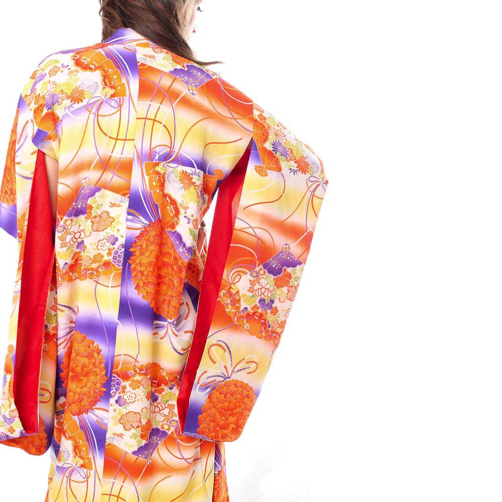 Orange Flowers & Fans Kimono - image 8