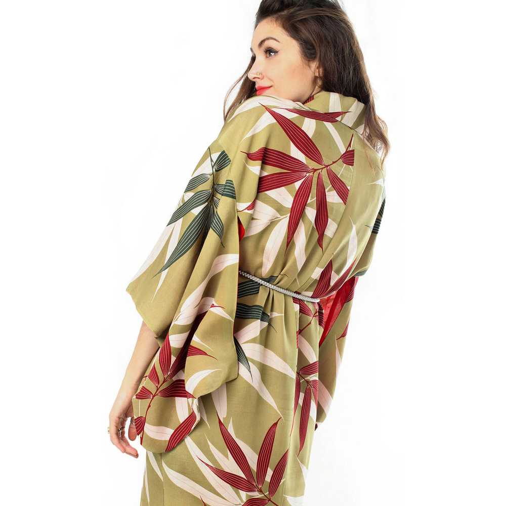 Sage Green Bamboo Leaves Kimono - image 1