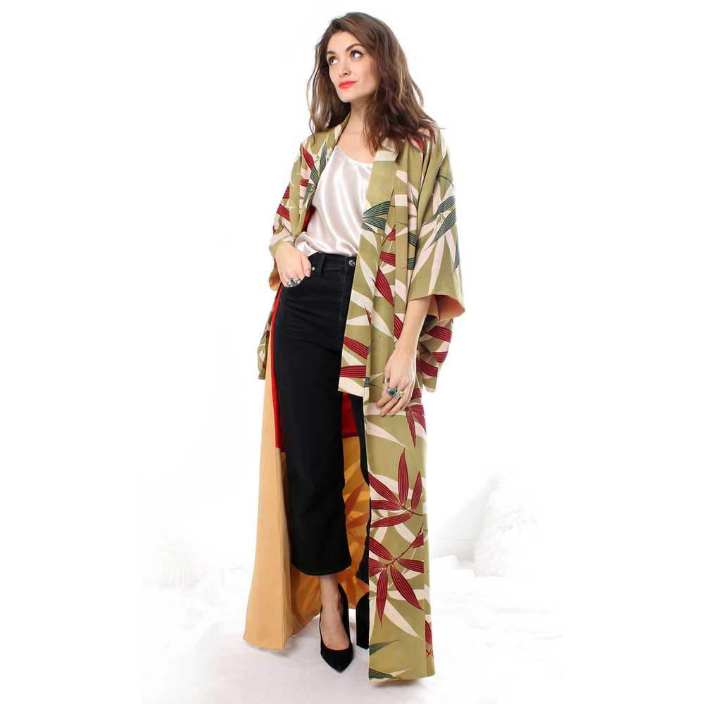 Sage Green Bamboo Leaves Kimono - image 4