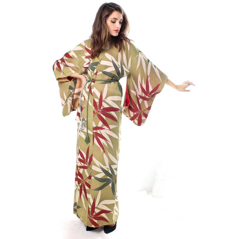 Sage Green Bamboo Leaves Kimono - image 5