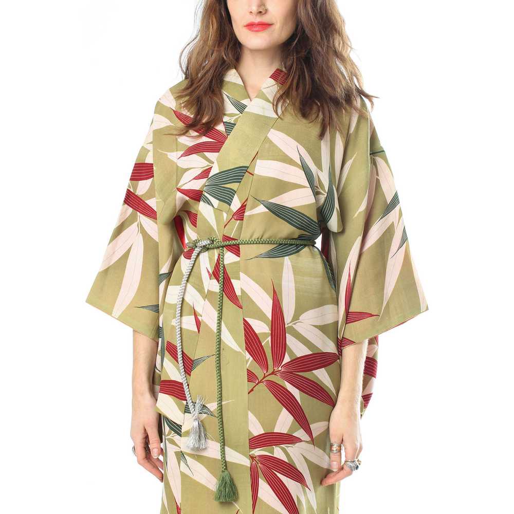 Sage Green Bamboo Leaves Kimono - image 8