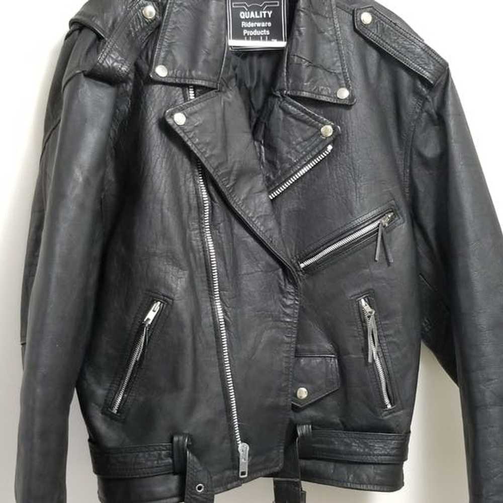 Other Vintage Black Leather Motorcycle Rider Jack… - image 2