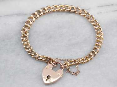 Antique Rose Gold Padlock Chain Bracelet - image 1