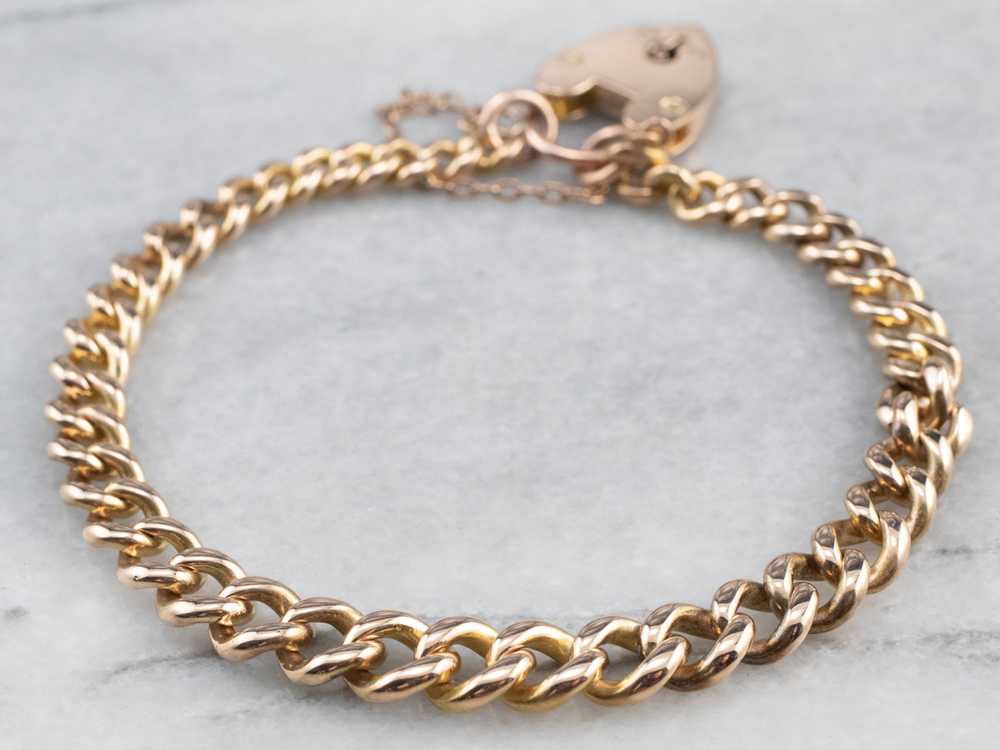 Antique Rose Gold Padlock Chain Bracelet - image 3