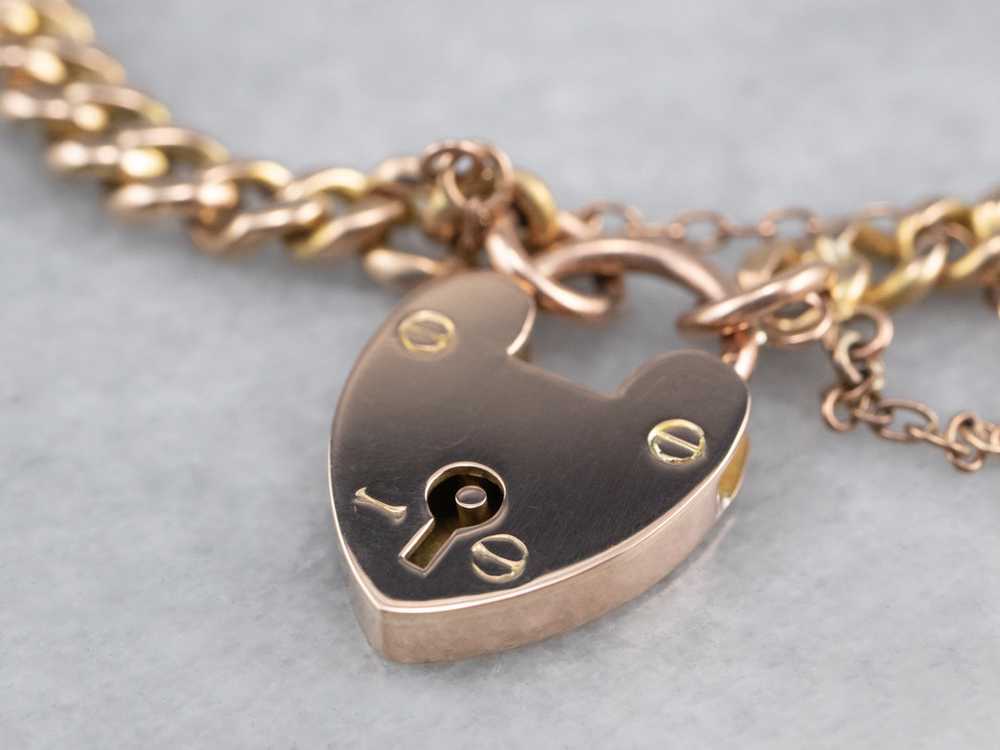 Antique Rose Gold Padlock Chain Bracelet - image 4