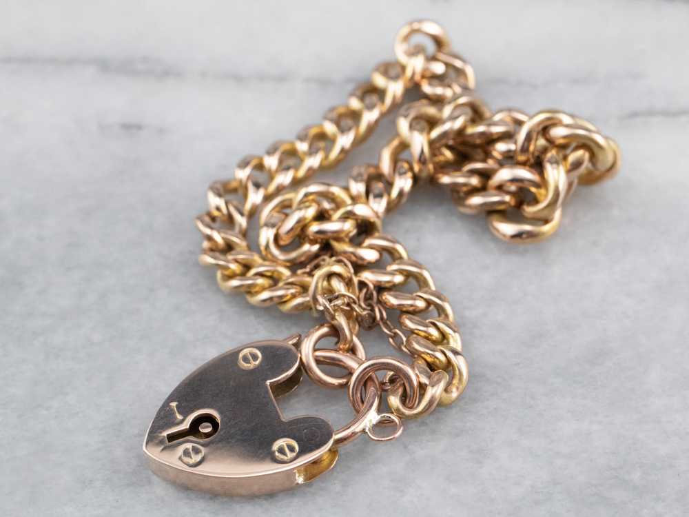 Antique Rose Gold Padlock Chain Bracelet - image 6
