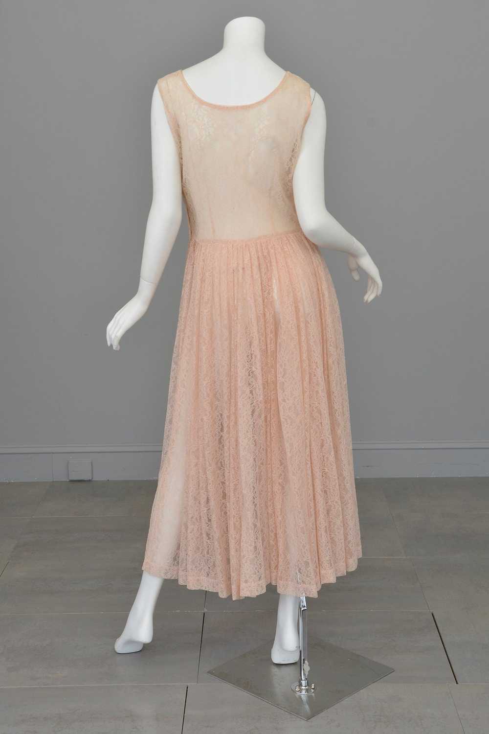 1940s 50s Sheer Light Pink Embroidered Lace Gown - image 6
