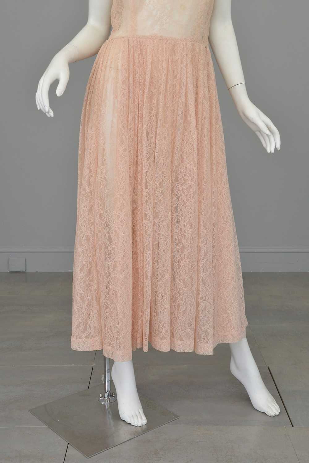 1940s 50s Sheer Light Pink Embroidered Lace Gown - image 7
