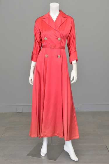 1940s Raspberry Pink Satin Wrap Front Dress House 