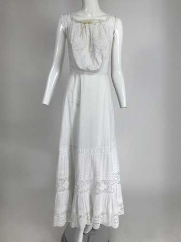 Victorian White Embroidered Cotton & Lace Long Cam