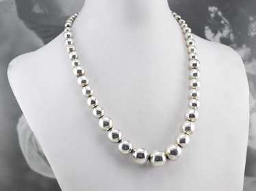 Silver Graduated Beaded Ball Chain Necklace - image 1