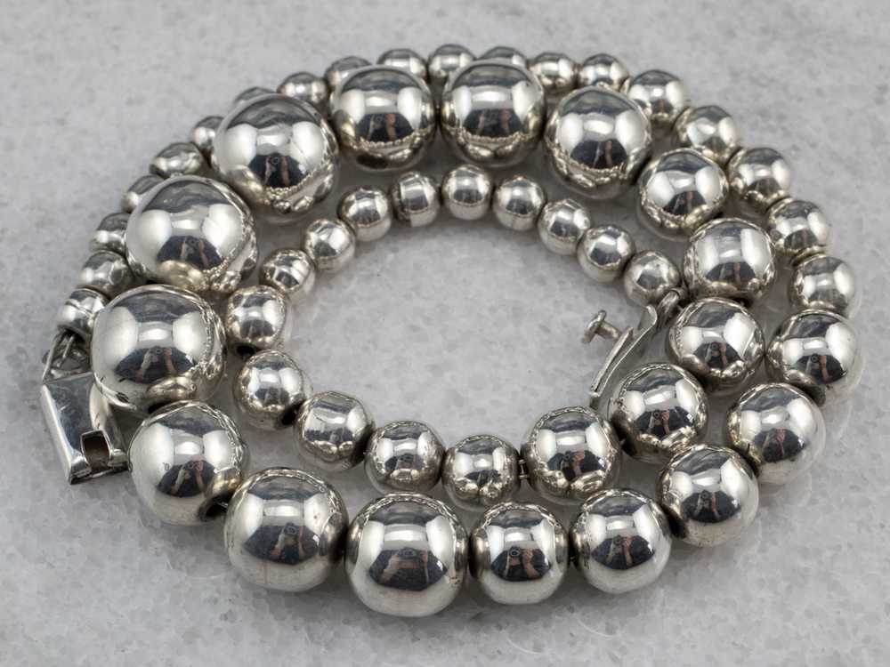 Silver Graduated Beaded Ball Chain Necklace - image 2