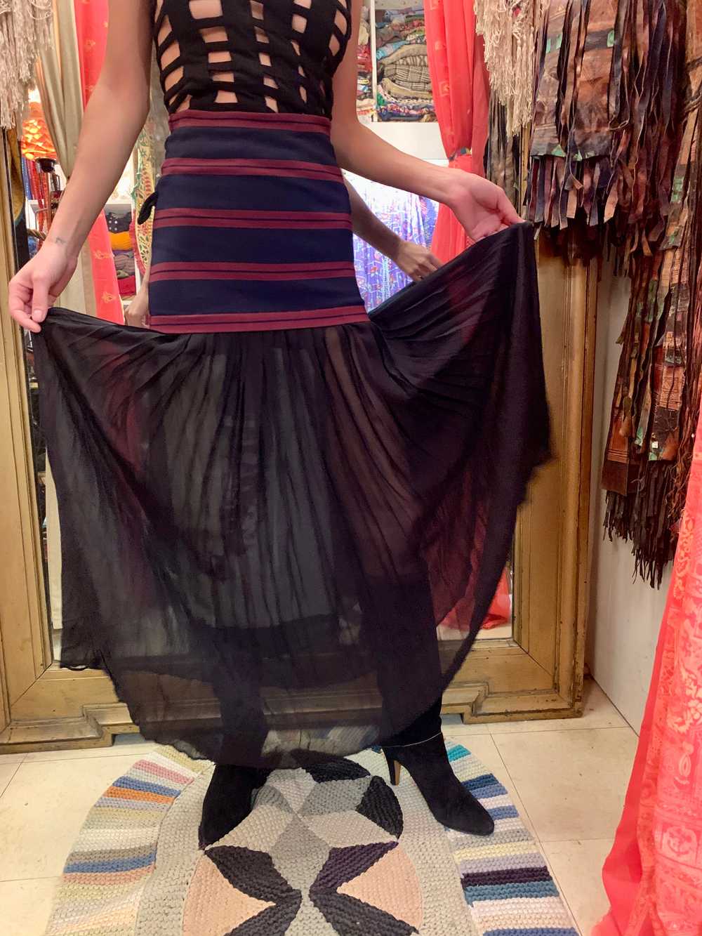 1990s-2000s Gaultier Pleated Silk Skirt with Stri… - image 7