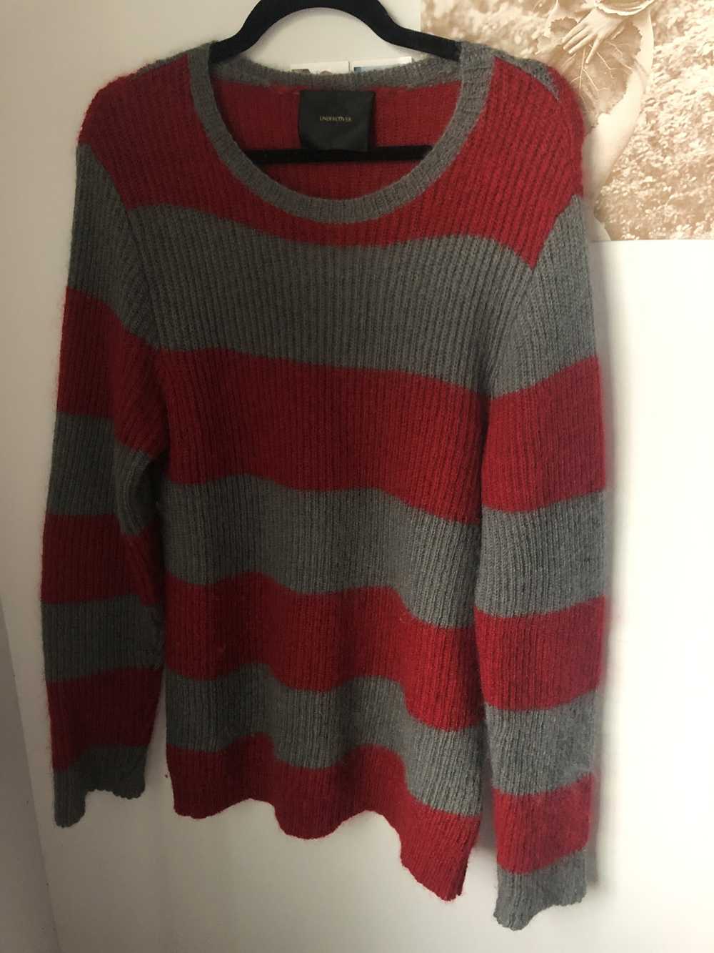 Undercover Undercover Grey and Red Striped Sweater - image 1