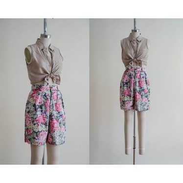 high waisted shorts GAP vtg blue pink floral cott… - image 1