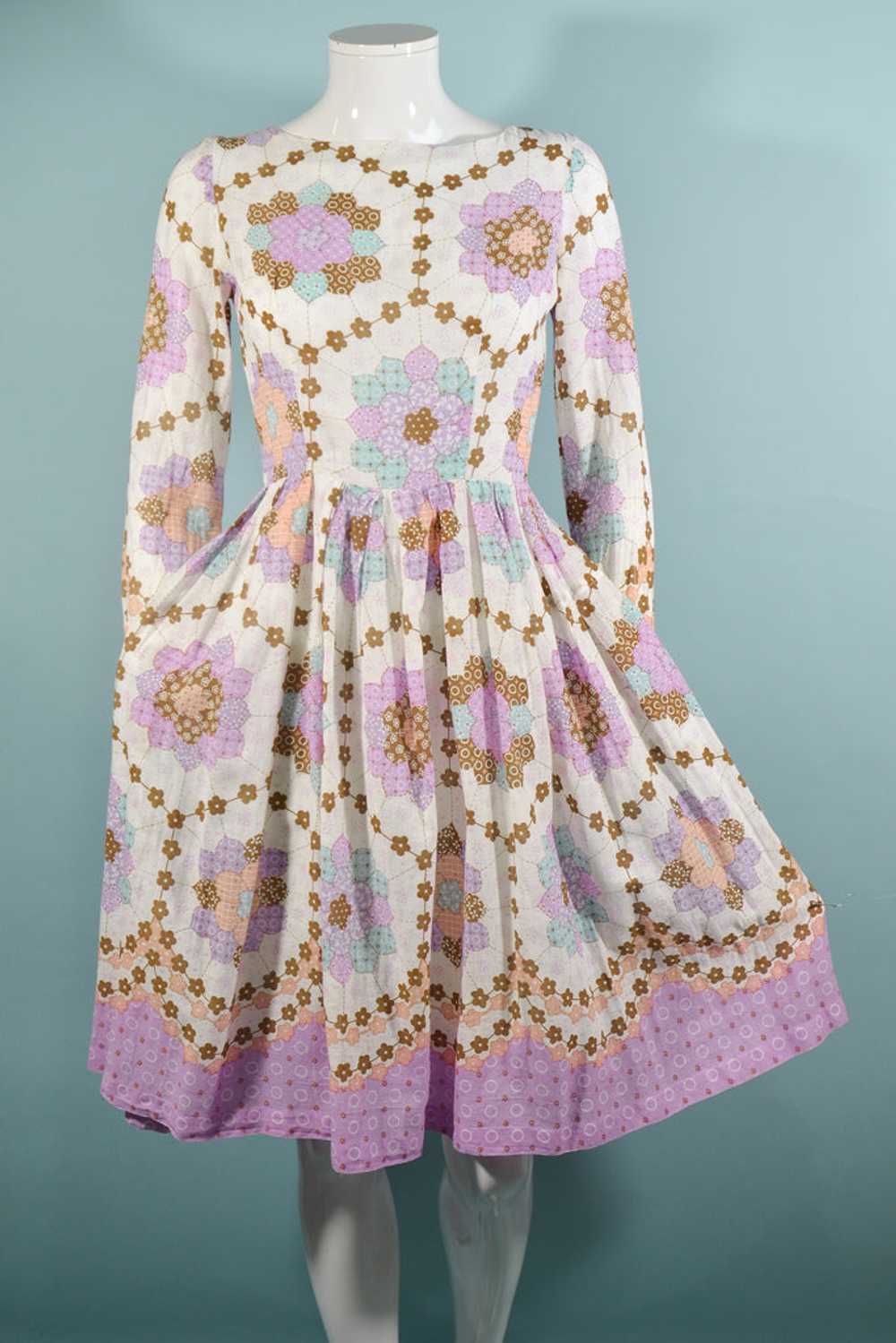 Vintage Faux Patchwork Cottagecore Mini Dress, Pr… - image 1