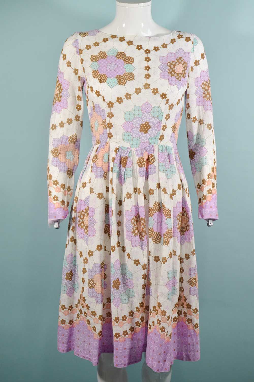 Vintage Faux Patchwork Cottagecore Mini Dress, Pr… - image 3