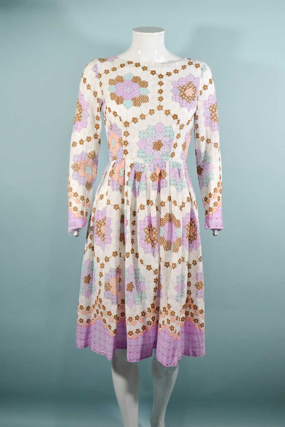 Vintage Faux Patchwork Cottagecore Mini Dress, Pr… - image 4
