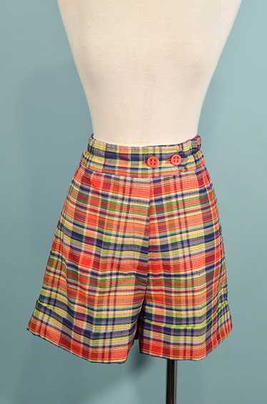 Vintage 70s Madras Plaid Shorts, 24" Waist