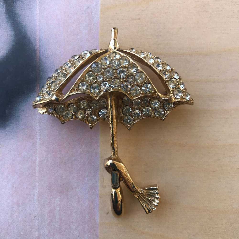 Rhinestone Umbrella Brooch - image 1