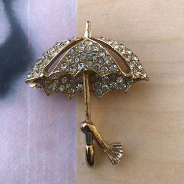 Rhinestone Umbrella Brooch - image 1