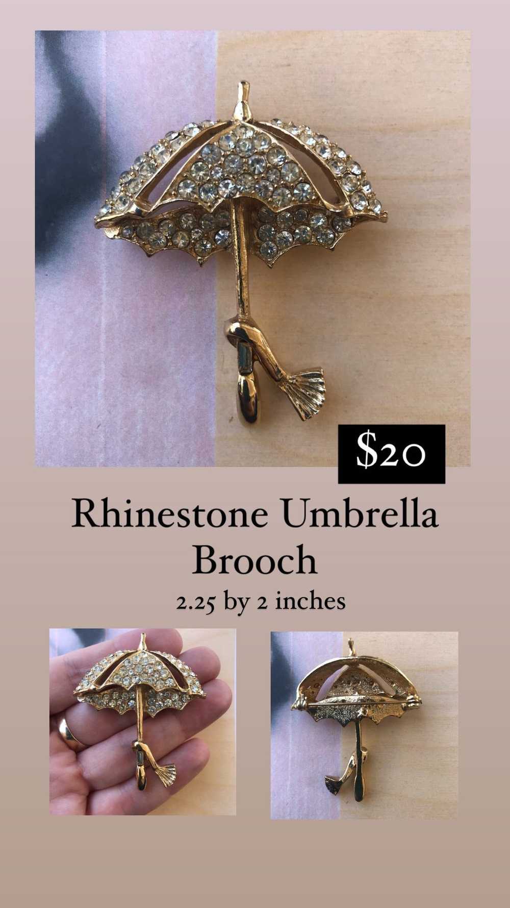 Rhinestone Umbrella Brooch - image 4