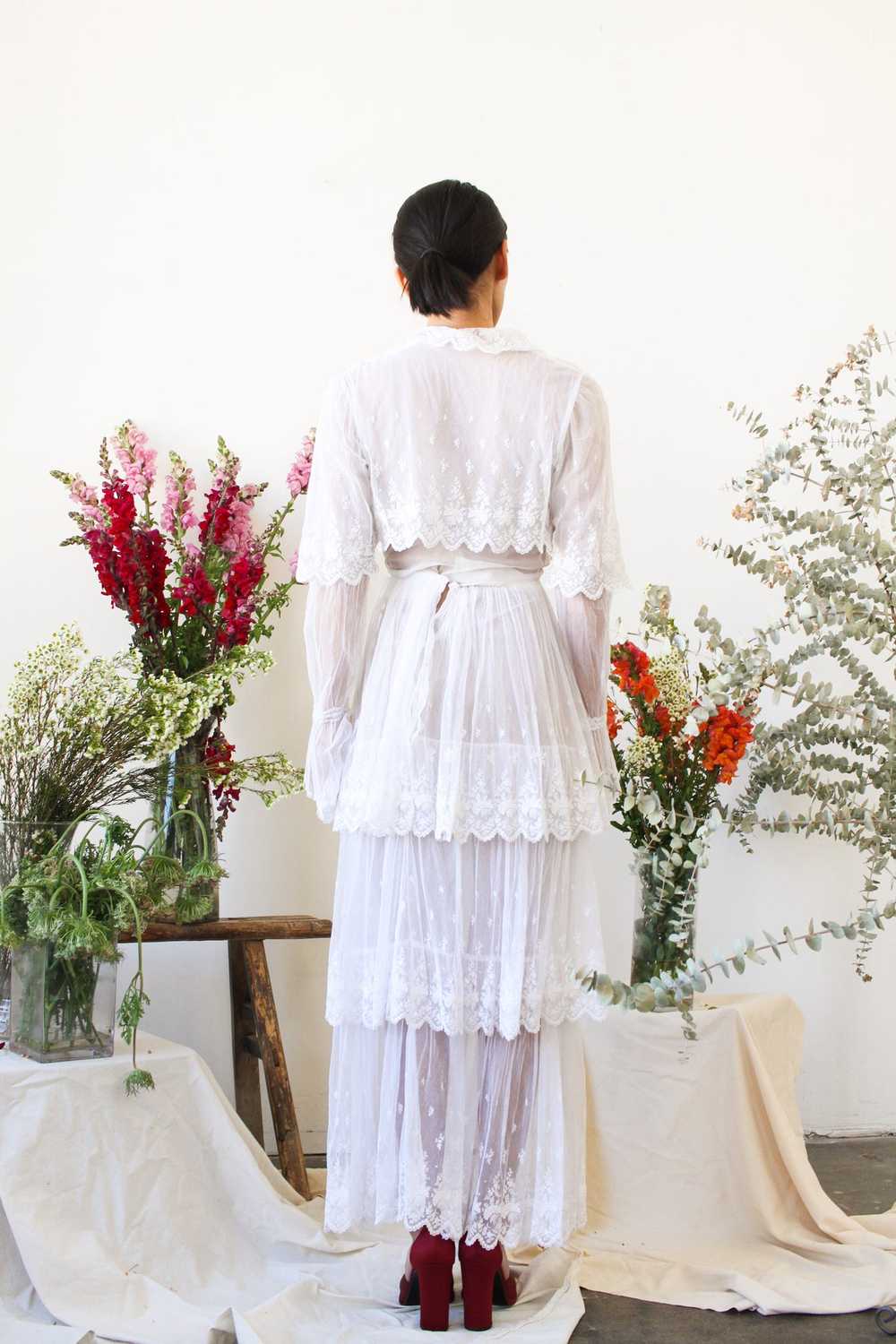 Edwardian White Net Lace Tiered Dress - image 5