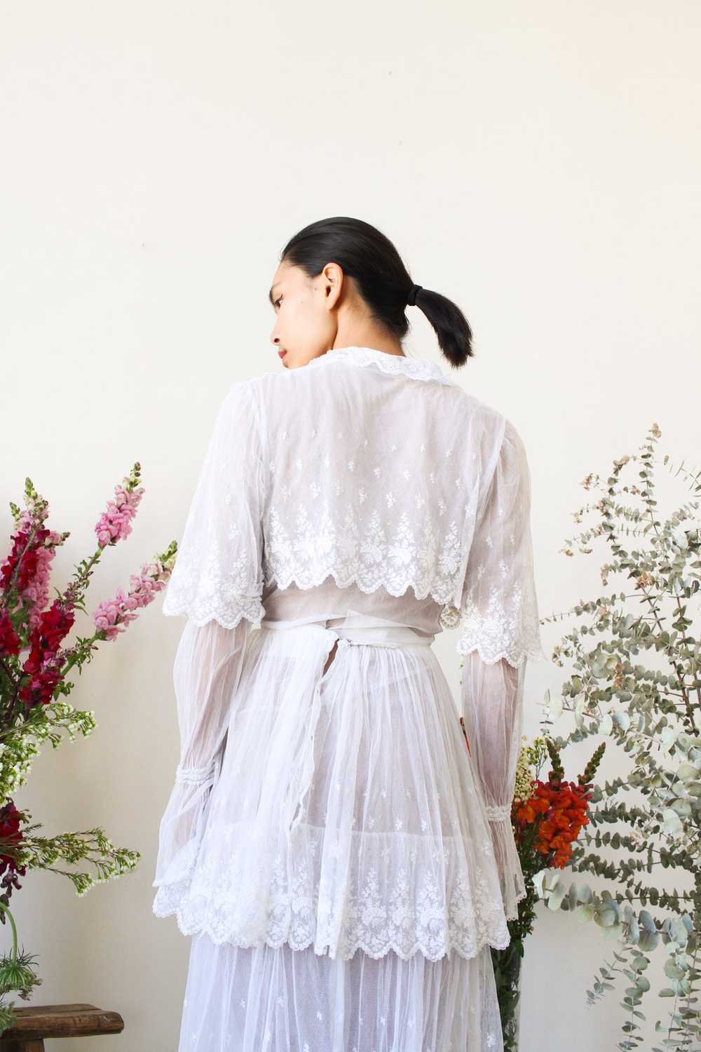 Edwardian White Net Lace Tiered Dress - image 6