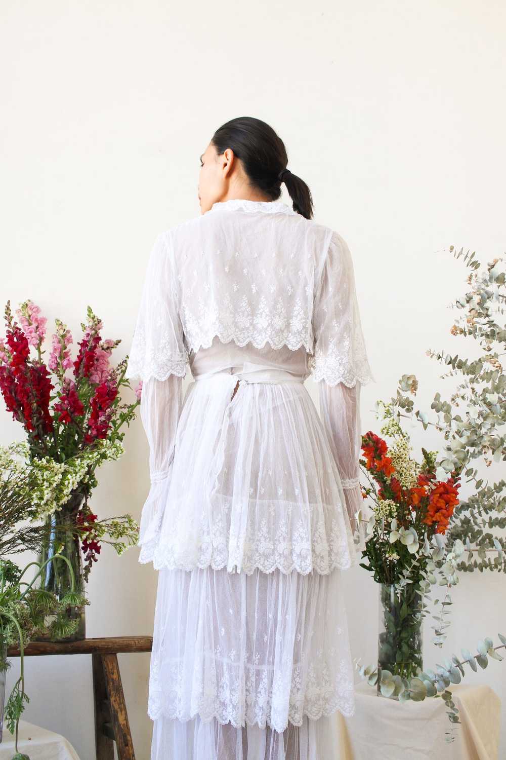 Edwardian White Net Lace Tiered Dress - image 7