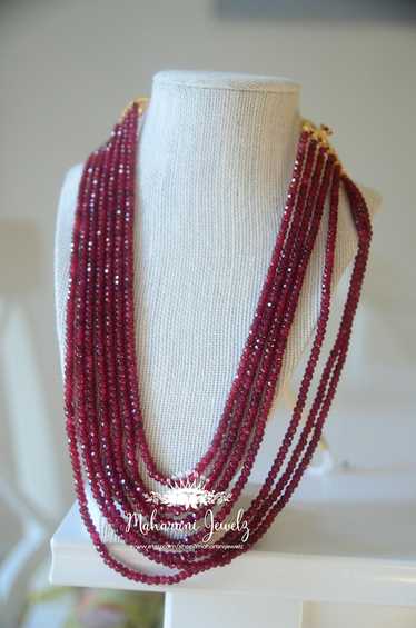 Multi-String Ruby Necklace, Gold Plated, Adjustab… - image 1